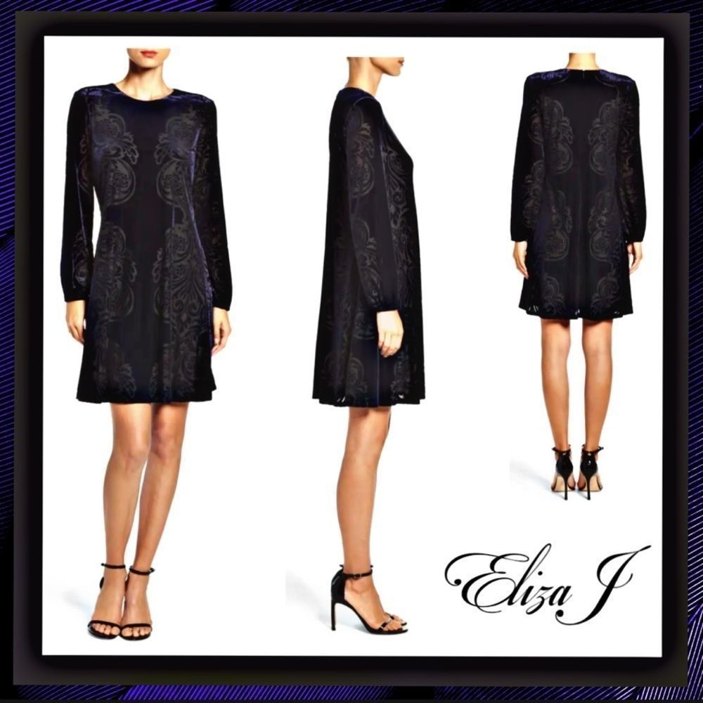Eliza J. Burnout Blue Velvet A-Line Dress Size 4